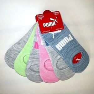 Puma women’s sneaker liner socks 6 pack size 5-9.5 gray white blue pink green